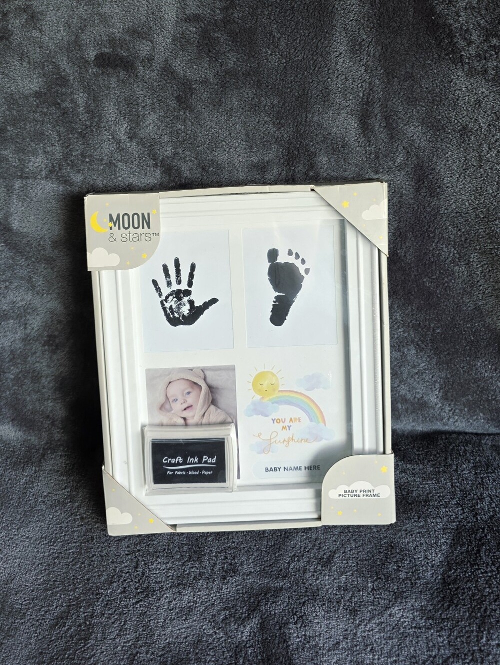 New Moon & Stars Baby Print Picture Frame Hand Foot Print & Photo Box w Ink Pad